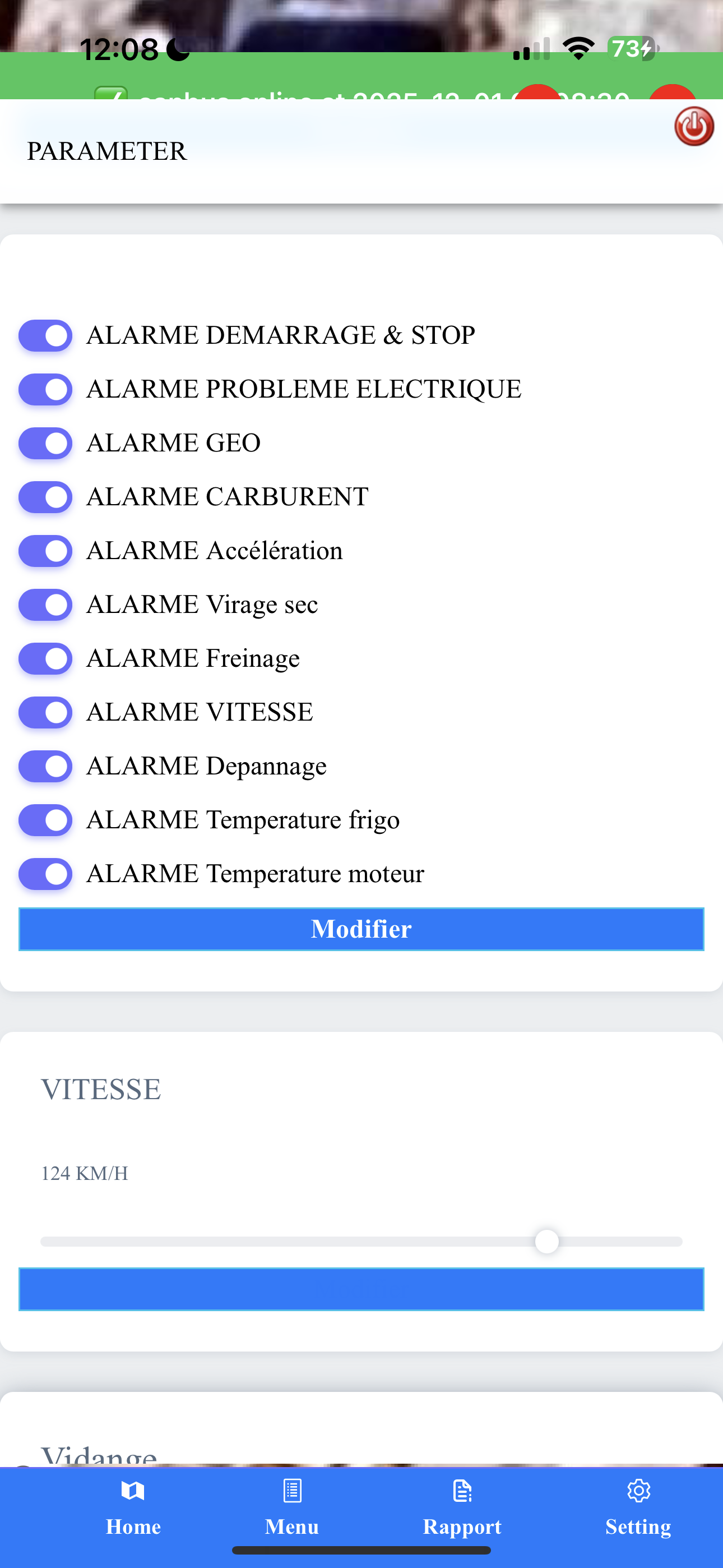 Alarm Settings Screenshot